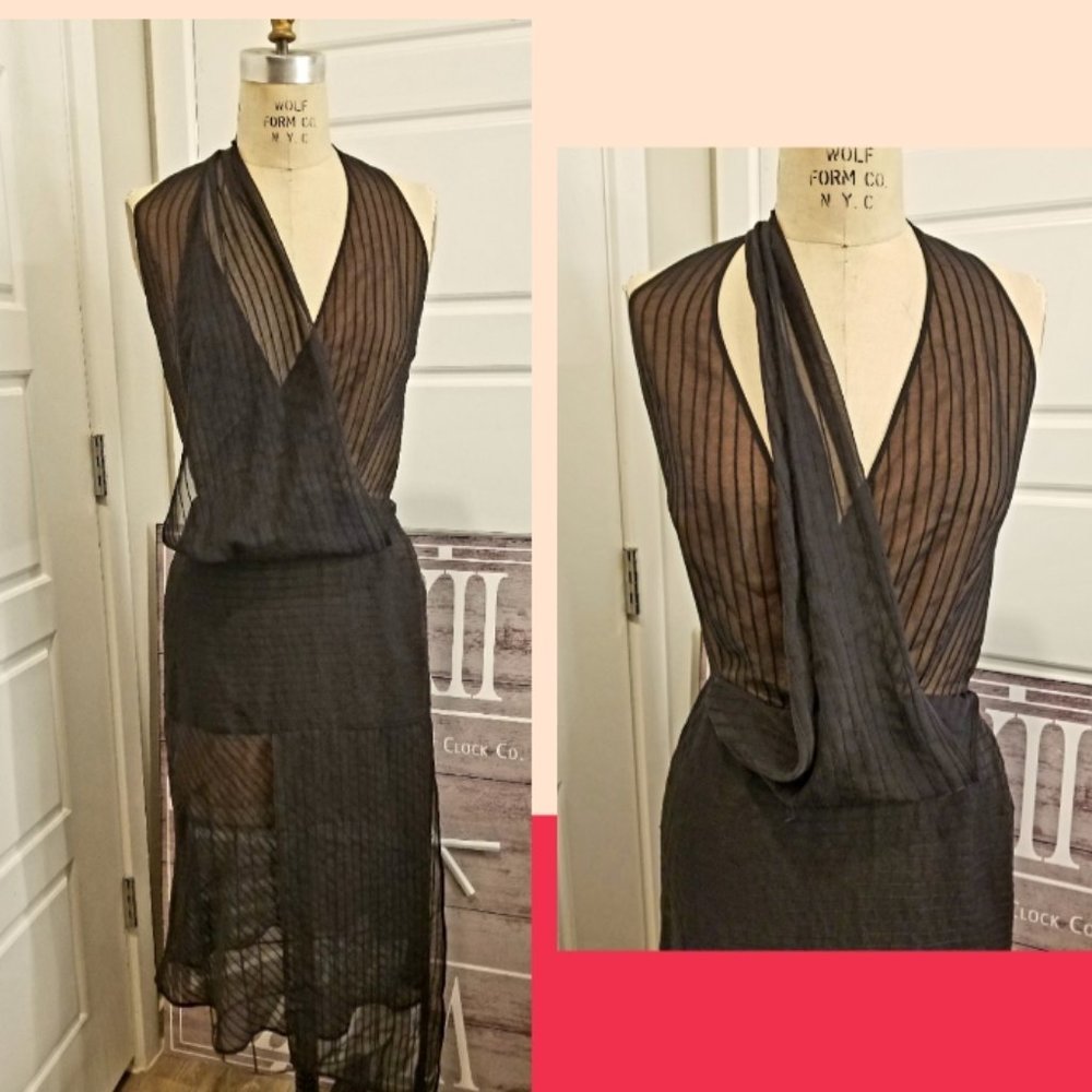 BCBG Pinstripe Chiffon Halter Dress - Small